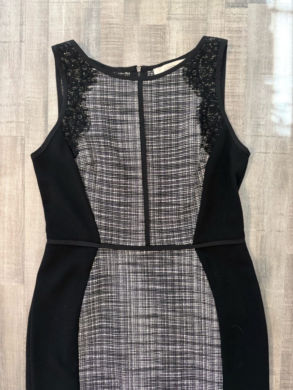 LOFT Black and Gray Midi Dress